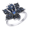 Кольцо из белого золота с бриллиантами, сапфиром