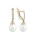 Серьги с английским замком из красного золота с жемчугом