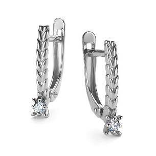 Серьги с английским замком из белого золота с бриллиантом