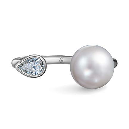 Кольцо из белого золота с бриллиантом, жемчугом