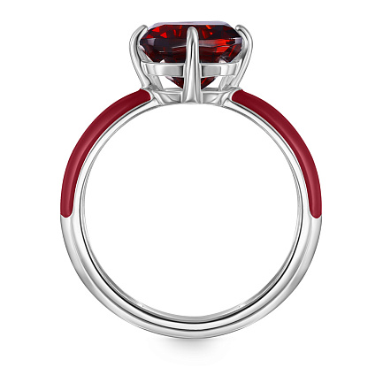 Кольцо из серебра с гранатом, эмалью