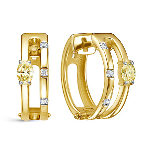 Серьги с английским замком из желтого золота с бриллиантами