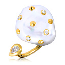 Кольцо из желтого золота с бриллиантами, жемчугом