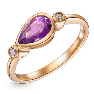 Кольцо из красного золота с аметистом, бриллиантами