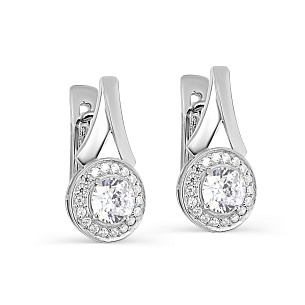 Серьги с английским замком из серебра с фианитом