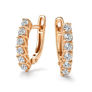 Серьги с английским замком из красного золота с бриллиантом