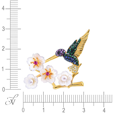 Брошь из серебра с жемчугом, перламутром