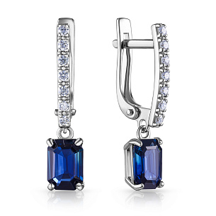 Серьги с английским замком из белого золота с сапфиром