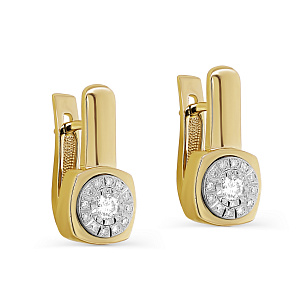 Серьги с английским замком из желтого золота с бриллиантом