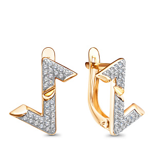 Серьги с английским замком из красного золота с фианитами