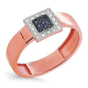 Кольцо из красного золота с сапфирами, бриллиантами