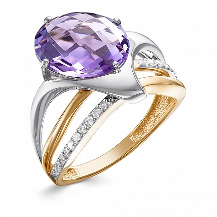 Кольцо из комбинированного золота с бриллиантами, аметистом