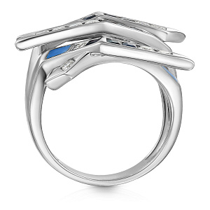 Кольцо из белого золота с бриллиантами, сапфирами