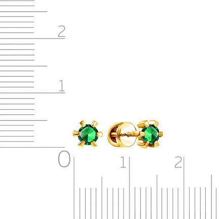 Пусеты из желтого золота с изумрудами