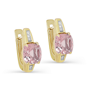 Серьги с английским замком из желтого золота с кварцем