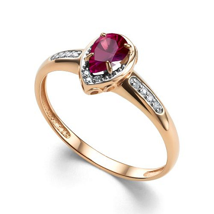 Кольцо из красного золота с бриллиантами, рубином