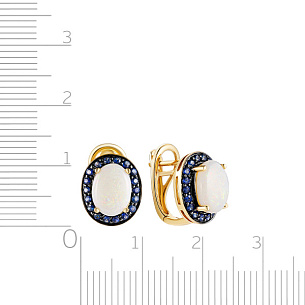 Серьги с английским замком из желтого золота с сапфирами и опал