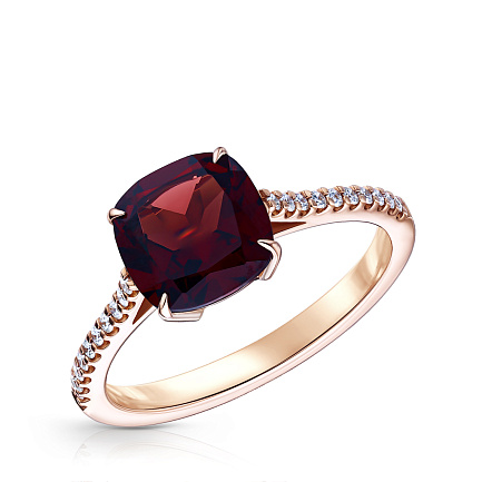 Кольцо из красного золота с бриллиантами, гранатом