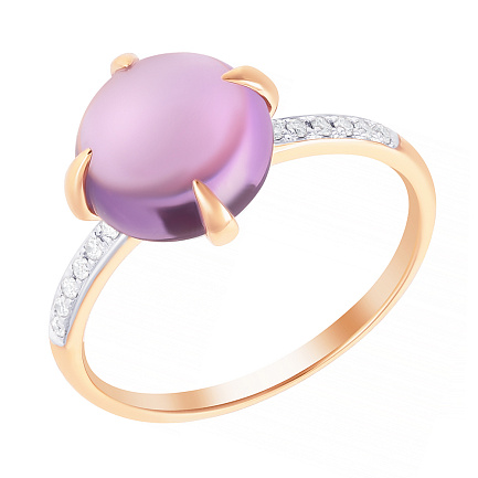 Кольцо из красного золота с бриллиантами, аметистом