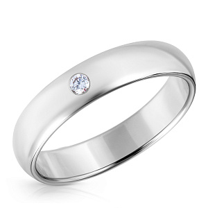 Кольцо обручальное из белого золота с бриллиантом