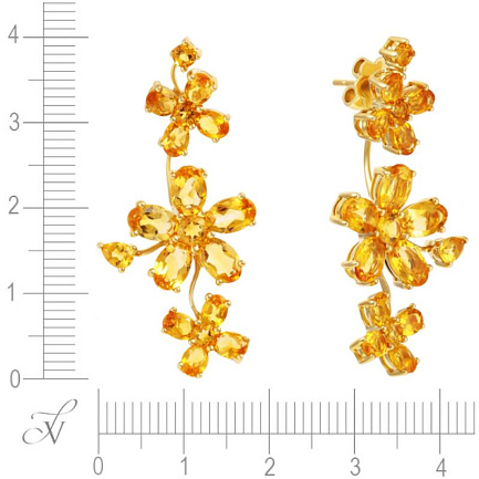 Серьги из желтого золота с цитринами