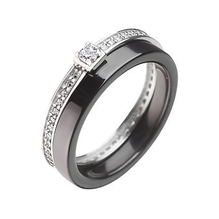 Кольцо из серебра с керамикой, фианитами