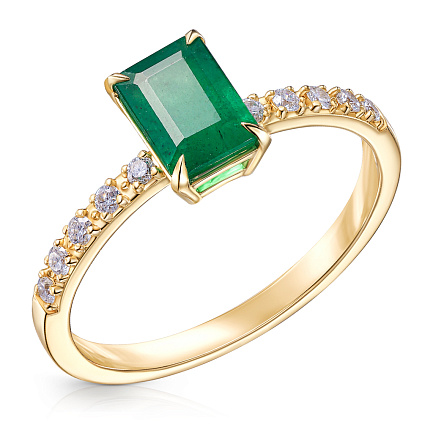 Кольцо из желтого золота с бриллиантами, изумрудом
