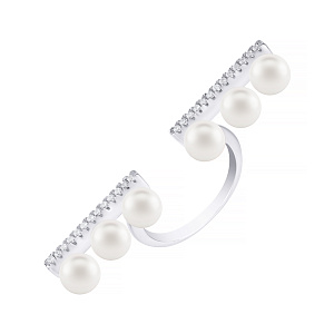 Кольцо из серебра с жемчугом, фианитом