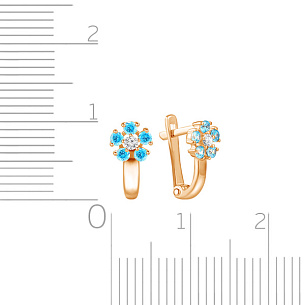Серьги детские из красного золота с фианитом