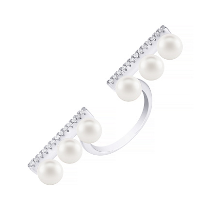 Кольцо из серебра с жемчугом, фианитом