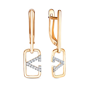 Серьги с английским замком из красного золота с фианитами