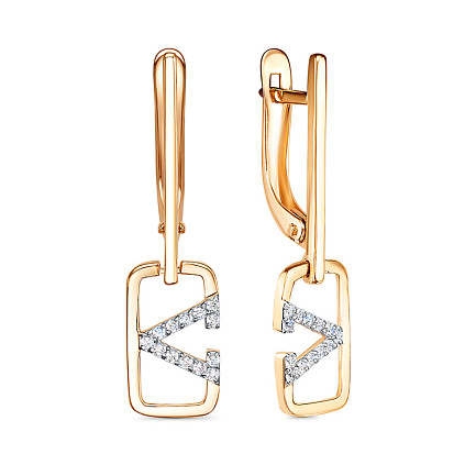 Серьги с английским замком из красного золота с фианитами