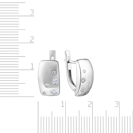 Серьги с английским замком из белого золота с фианитом