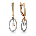 Серьги с английским замком из красного золота с фианитом