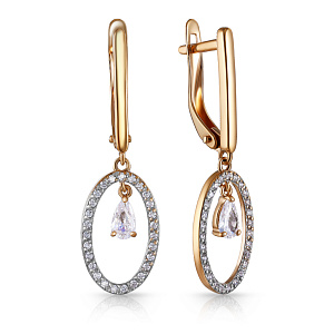 Серьги с английским замком из красного золота с фианитом