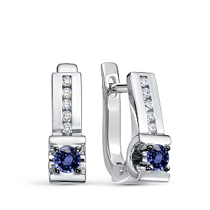 Серьги из белого золота с бриллиантами, сапфирами