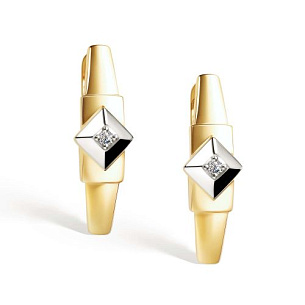 Серьги с английским замком из желтого золота с бриллиантом