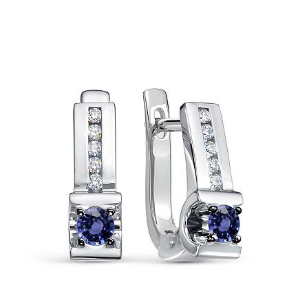 Серьги из белого золота с бриллиантами, сапфирами