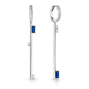 Серьги из белого золота с бриллиантами, сапфирами