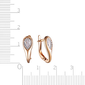 Серьги с английским замком из красного золота с фианитом