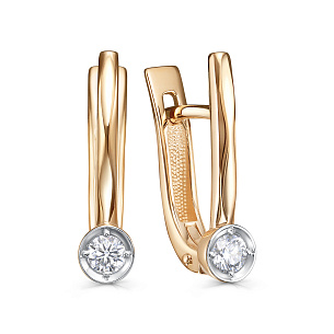 Серьги с английским замком из красного золота с бриллиантом