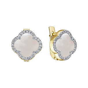 Серьги с английским замком из желтого золота с перламутром