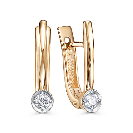 Серьги с английским замком из красного золота с бриллиантами