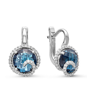 Серьги из белого золота с бриллиантами, топазами