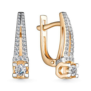 Серьги с английским замком из красного золота с бриллиантом