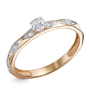 Кольцо помолвочное из красного золота с бриллиантом