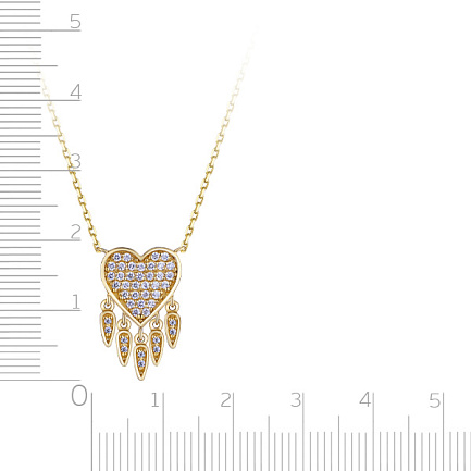 Колье из желтого золота с фианитом, плетение якорное