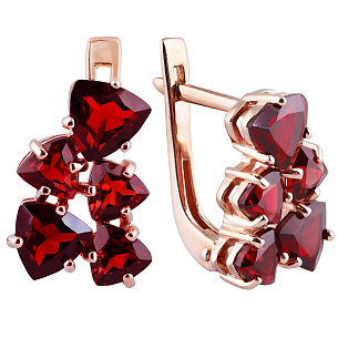 Серьги с английским замком из красного золота с гранатом