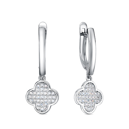 Серьги с английским замком из серебра с фианитами