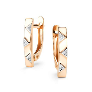 Серьги с английским замком из красного золота с бриллиантом